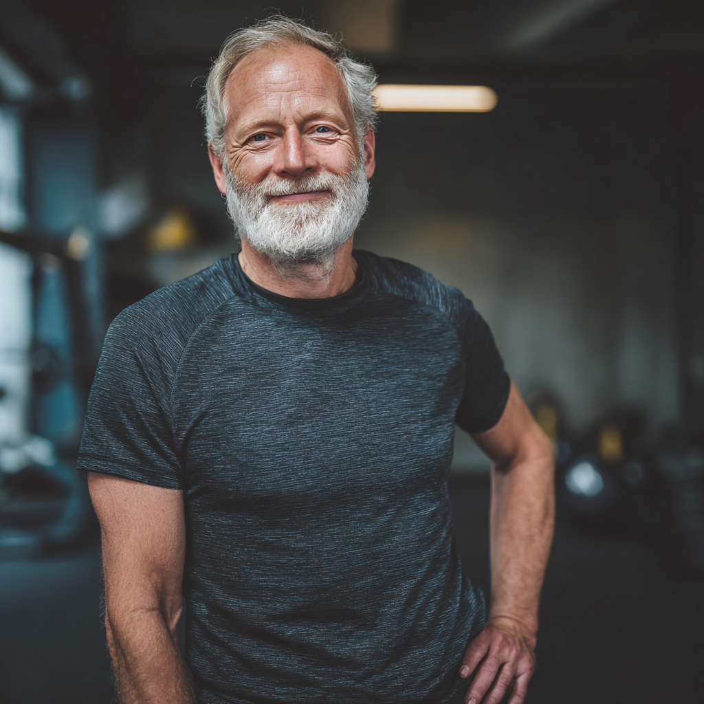 Mature European couple in athletic wear studying metabolic charts and fitness data together in well-lit training facility